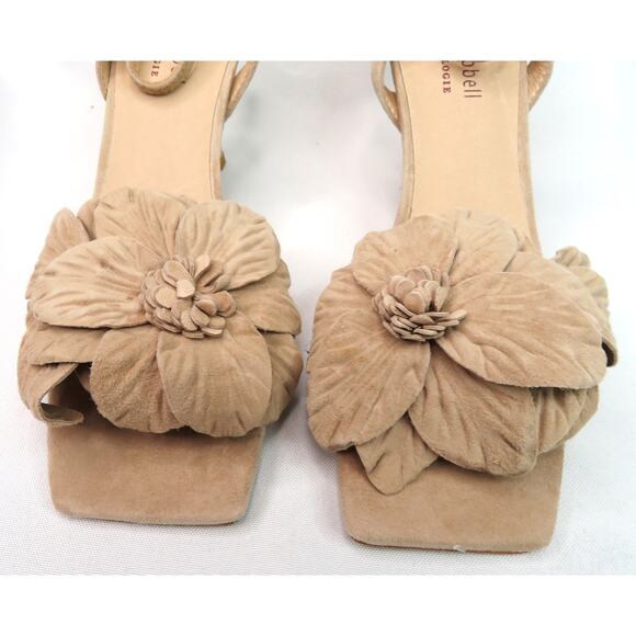 JEFFREY CAMPBELL Honolulu Nude Tan Floral Suede Ankle Strap Sandals kitten heel - Picture 5 of 8